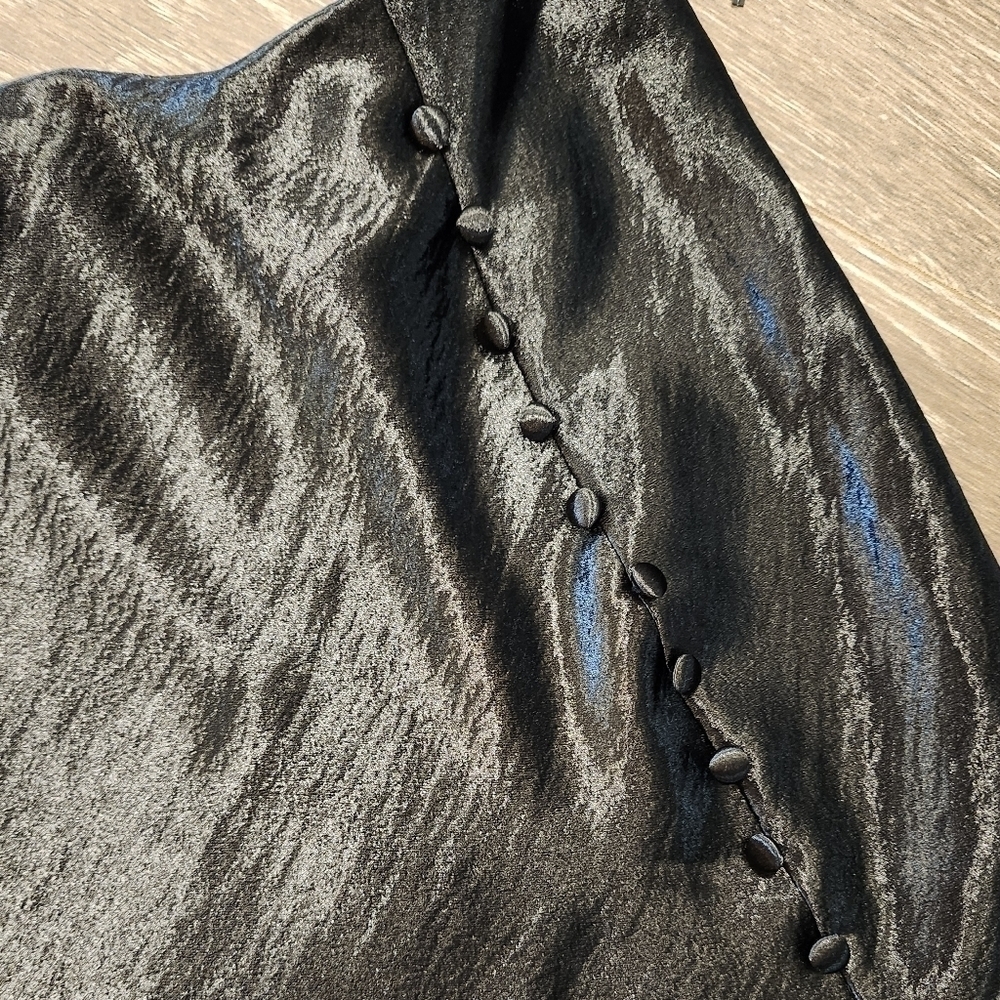 Victoria's Secret Black Side Slit Button‎ Detail Satin Midi Skirt Size Large NWT - Picture 3 of 9